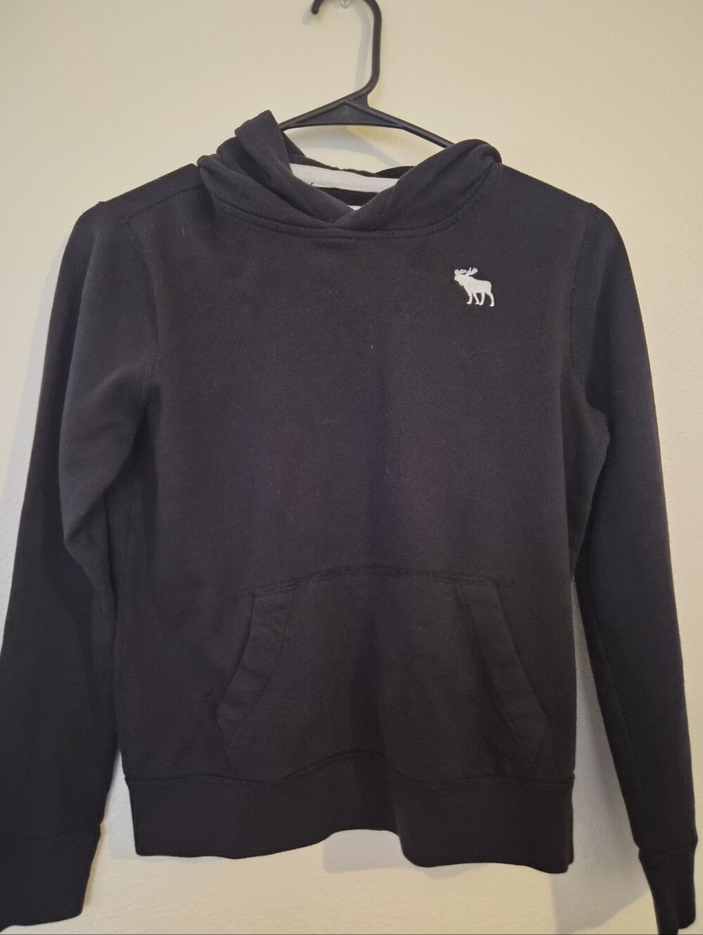 abercrombie kids Black Hoodie with White Moose Embroidery